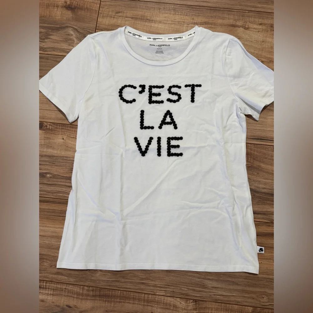Karl Lagerfeld White C'est La Vie Tee - Picture 3 of 10